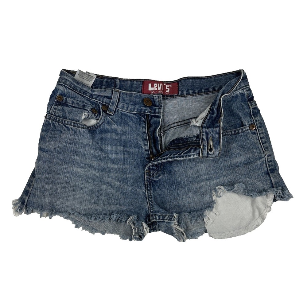 Levi 527 Cut Off Jean Shorts Womens 29x3 Blue Frayed‎ Denim Shortie distress